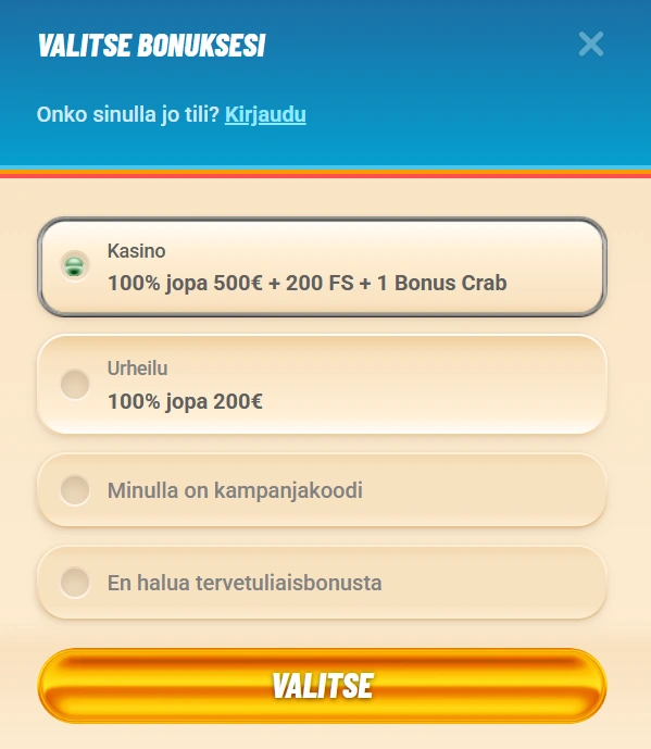 Vegasino Casino -rekisteröitymisbonus