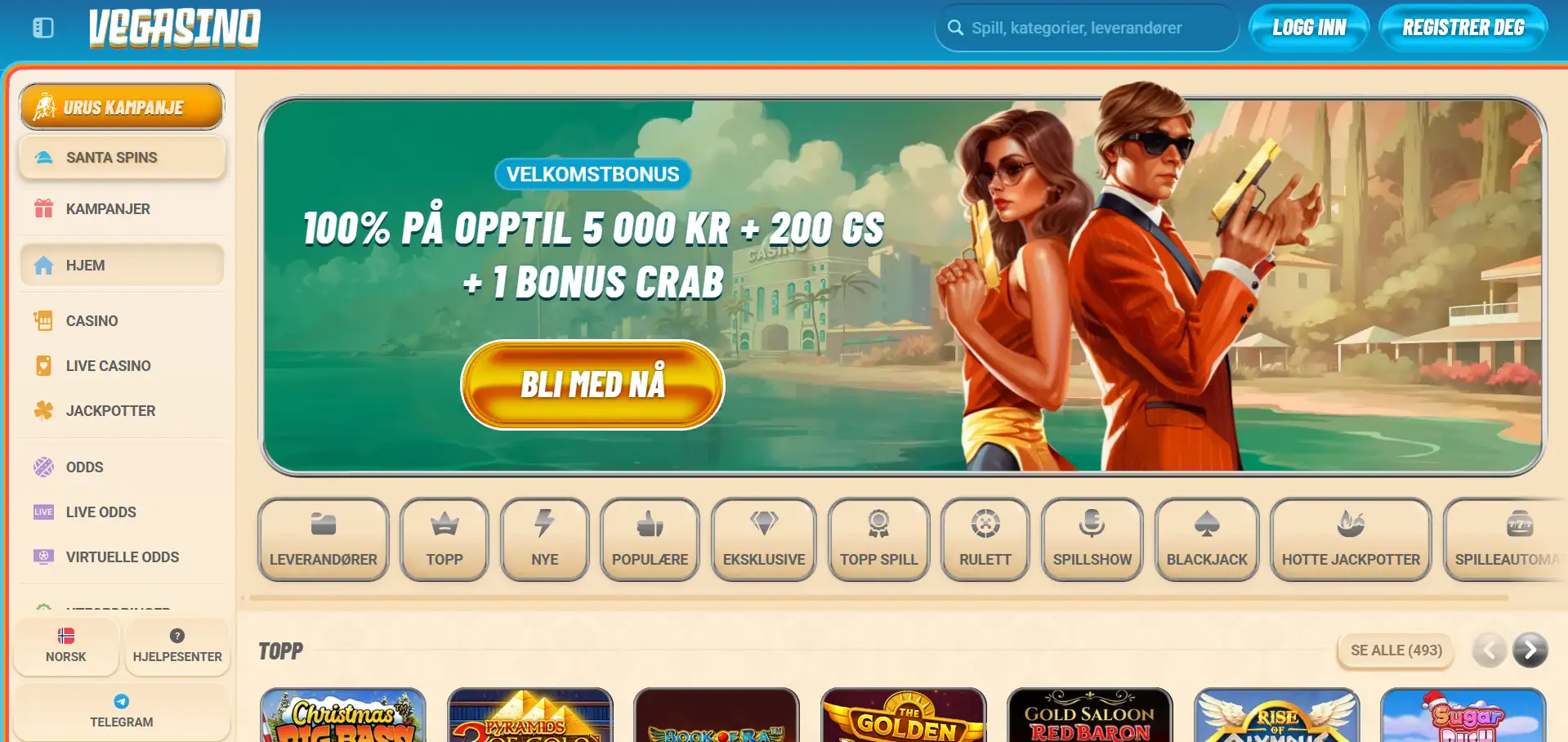 Vegasino Casino menyseksjon